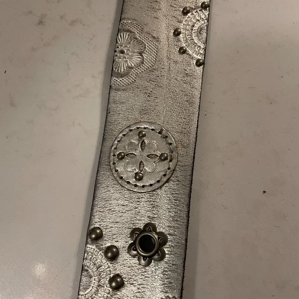 Fossil Silver Studded Genuine Leather Belt 39-inch Long Full Length